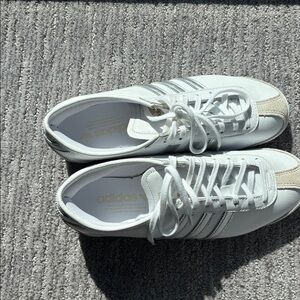 Adidas Women's Italia White Sneakers with Silver Stripes 9